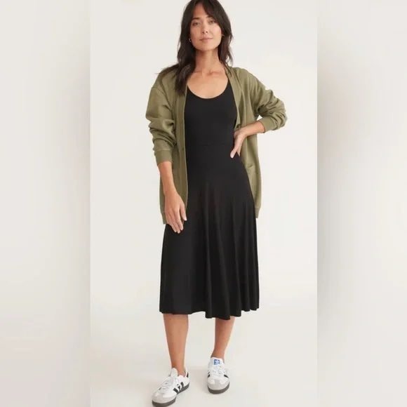 Marine Layer Black Ribbed Lexi Fit And Flare Tank Midi Dress Size Small NWOT - Picture 3 of 9